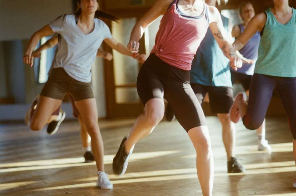 People dynamically moving and warming up